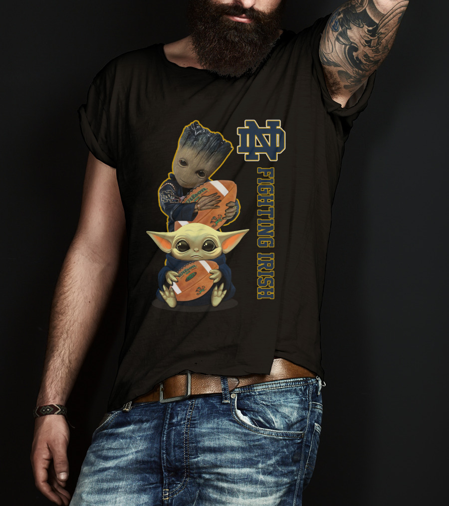 Nd Fighting Irish Groot And Baby Yoda With Football T-Shirt