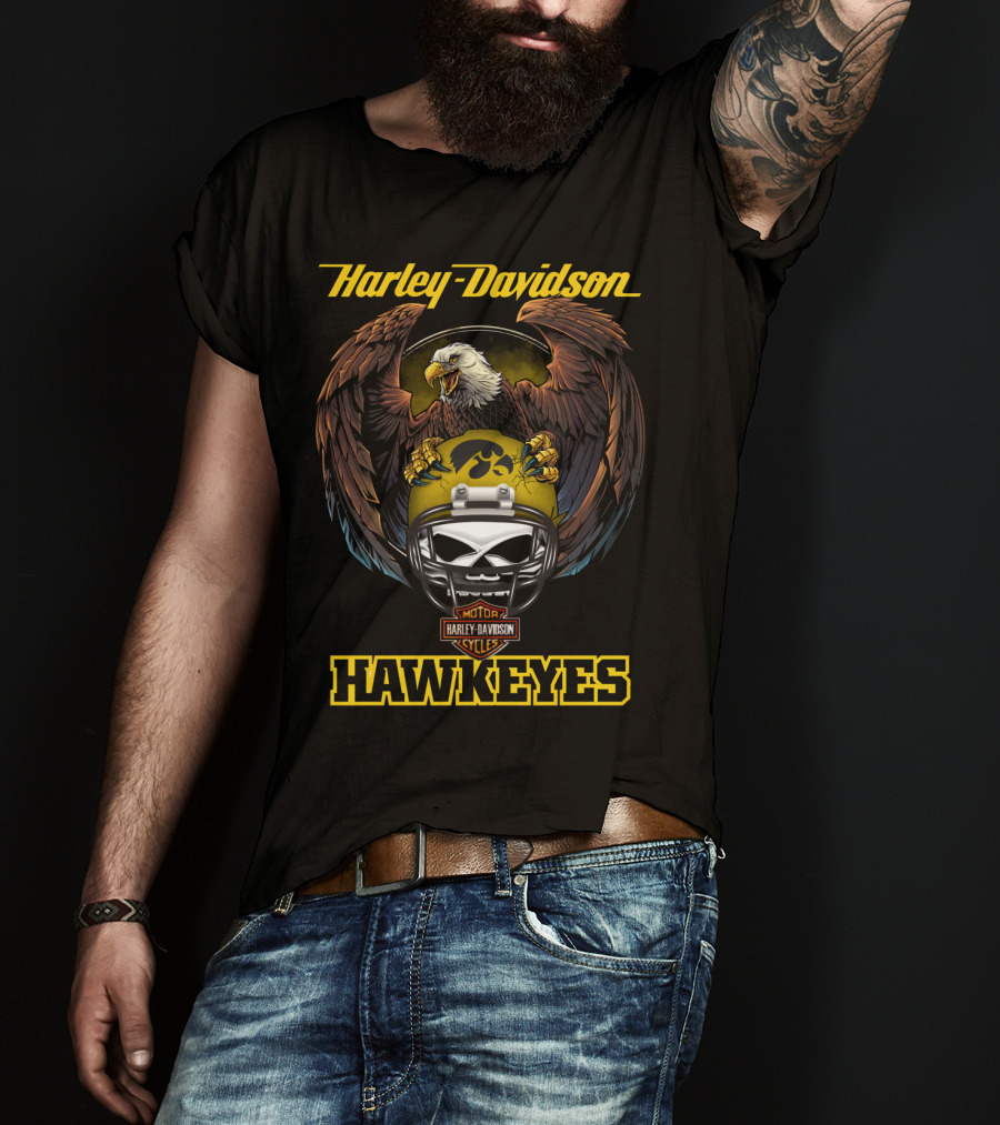 Harley Davidson Hawkeyes Bald Eagle Iowa Helmet T-Shirt