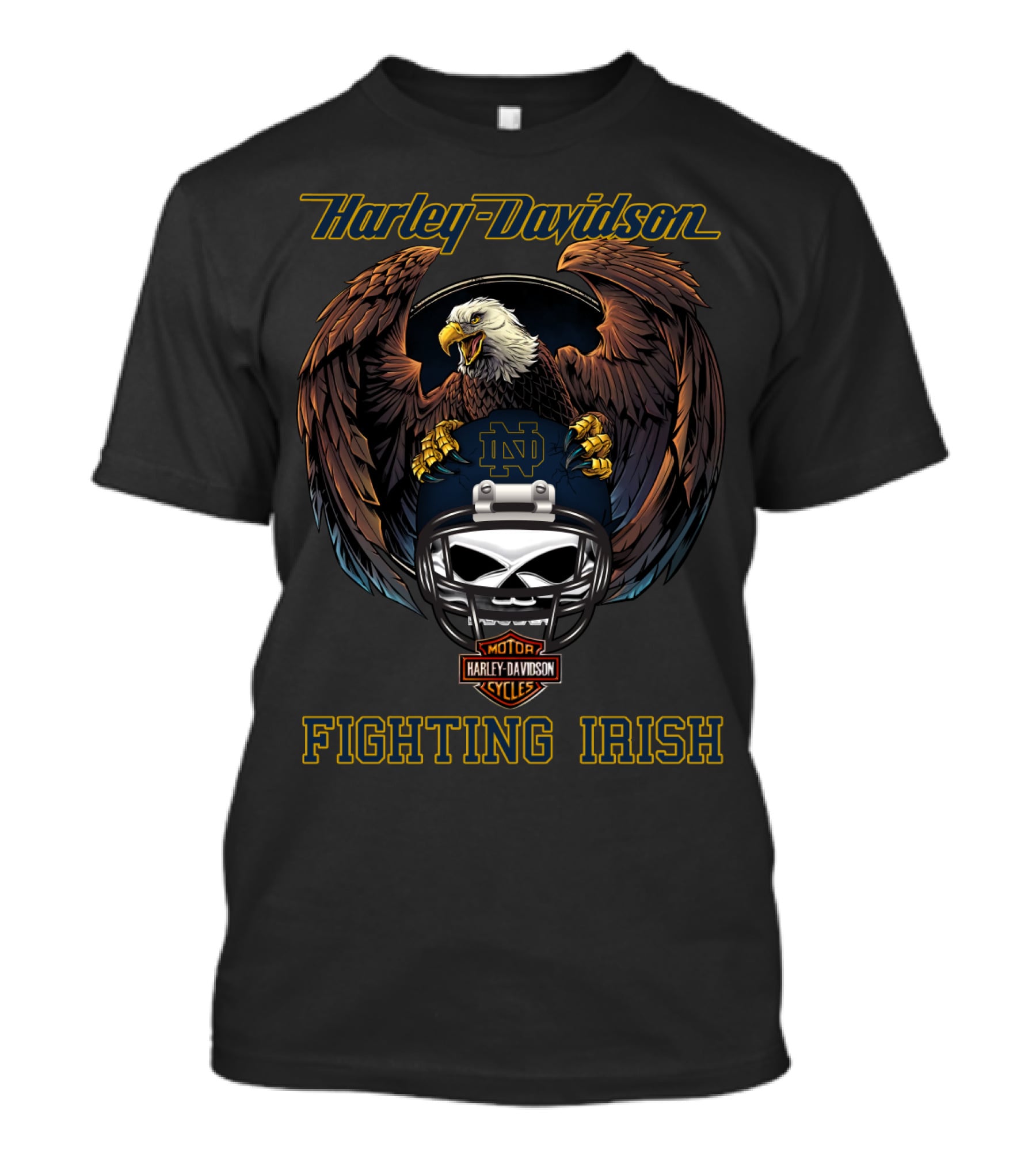 Harley Davidson Fighting Irish Ncaa Nd Motorcycle Cycles Eagle Helmet T-Shirt