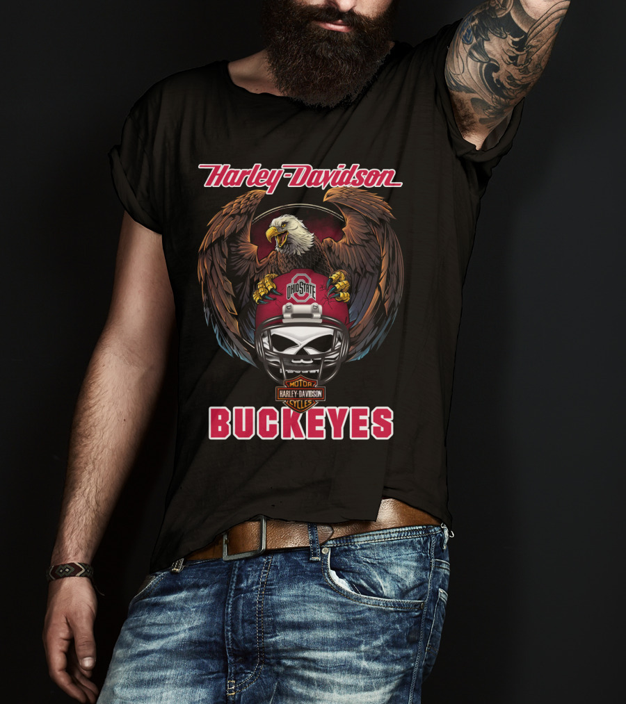 Harley Davidson Ohio State Buckeyes Eagle Helmet Ncaa Cycles T-Shirt