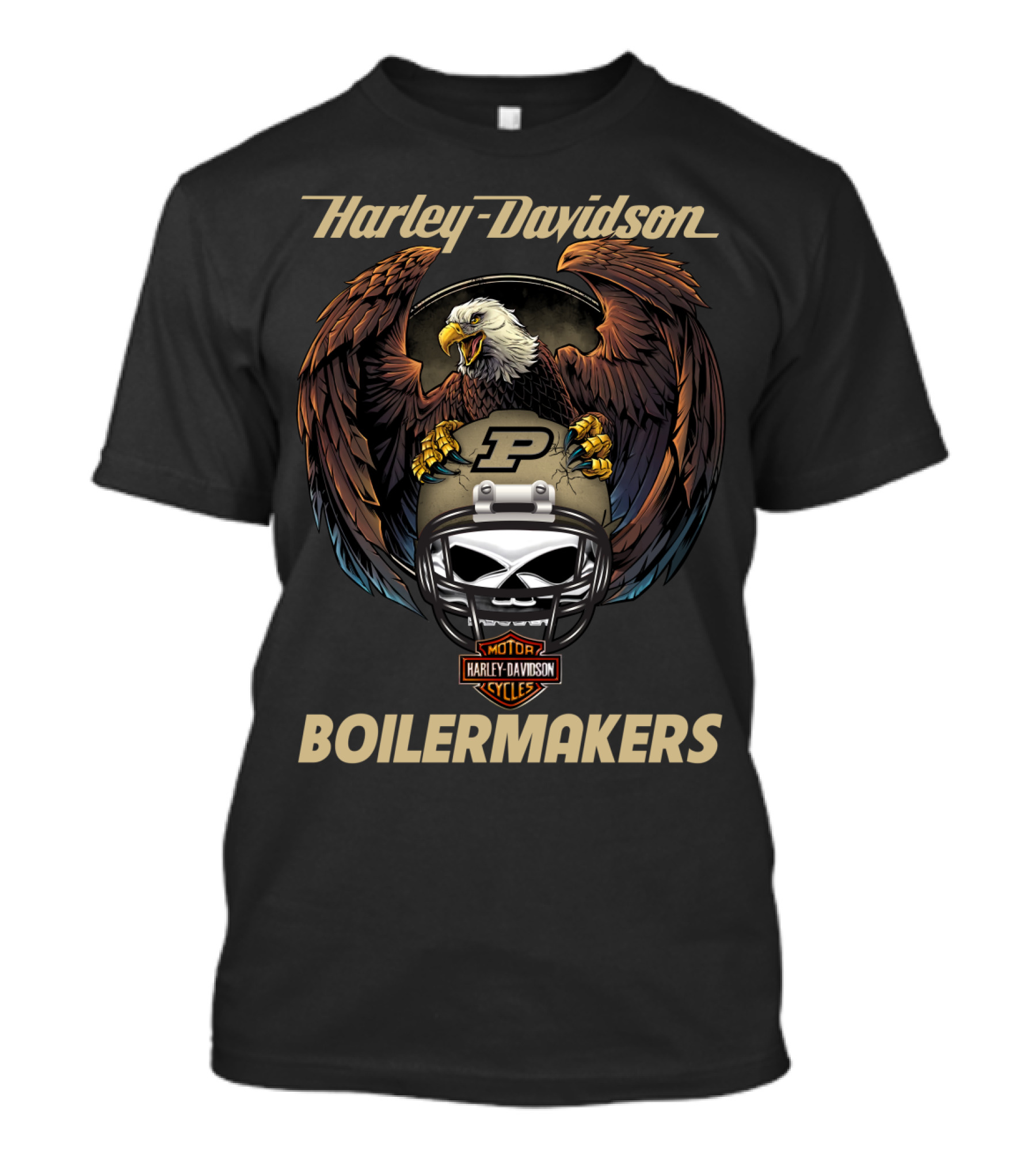 Harley Davidson Purdue Boilermakers Eagle Skull Helmet T-Shirt