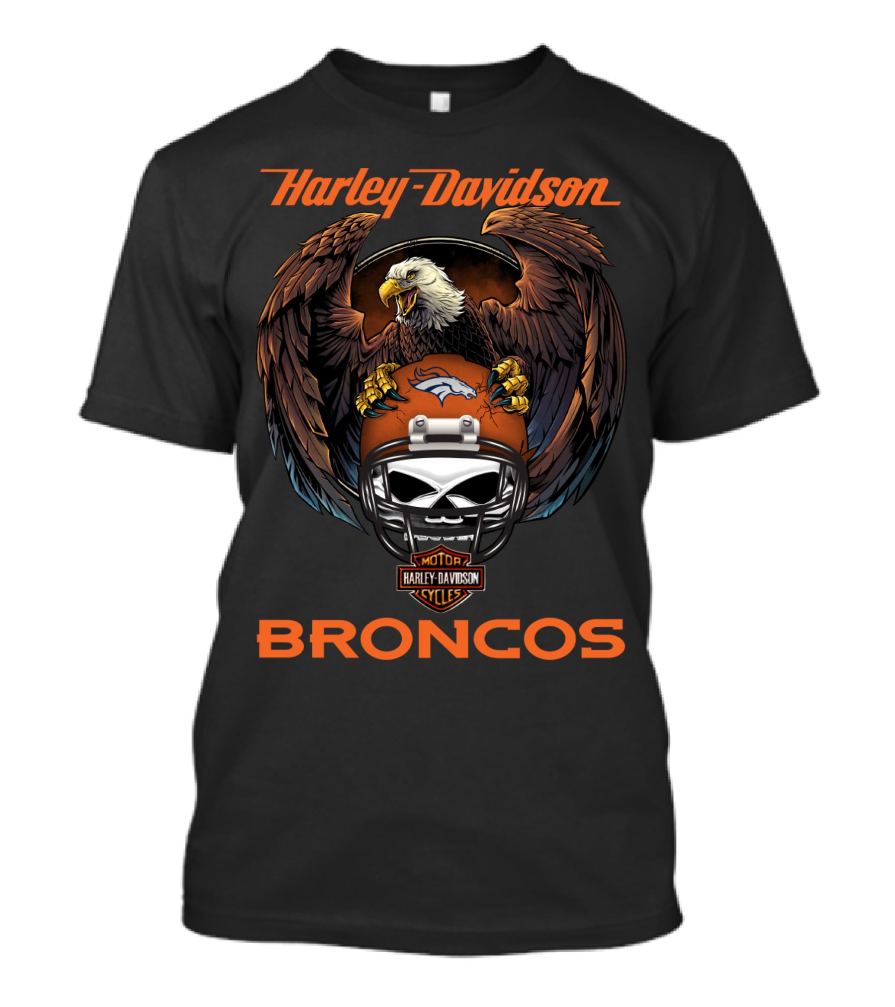 Harley Davidson Broncos Skull Eagle Helmet Nfl Collaboration T-Shirt