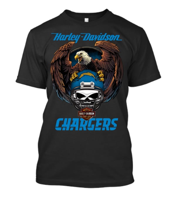 Harley Davidson Motorcycles Chargers Nfl Lac Eagle Helmet T-Shirt