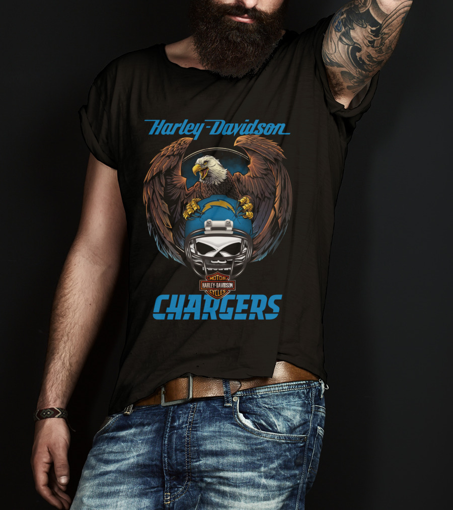 Harley Davidson Motorcycles Chargers Nfl Lac Eagle Helmet T-Shirt