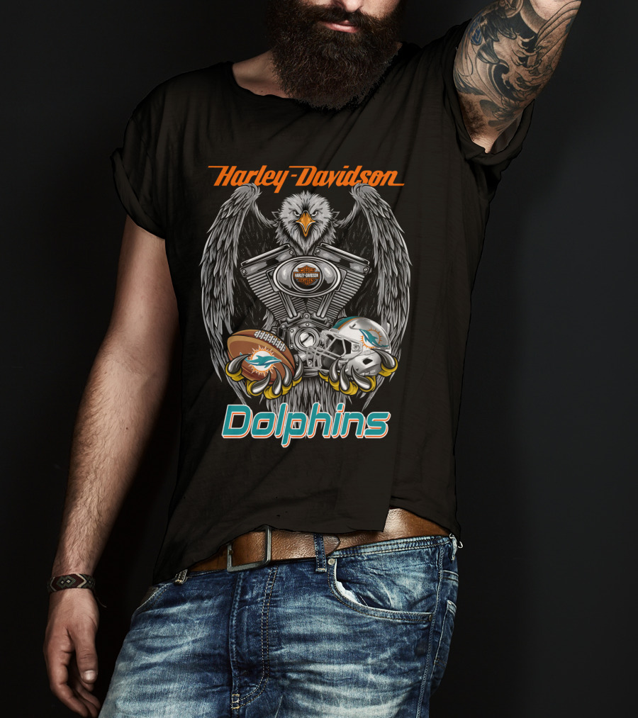 Harley Davidson Dolphins Miami Football Collaboration Nfl T-Shirt