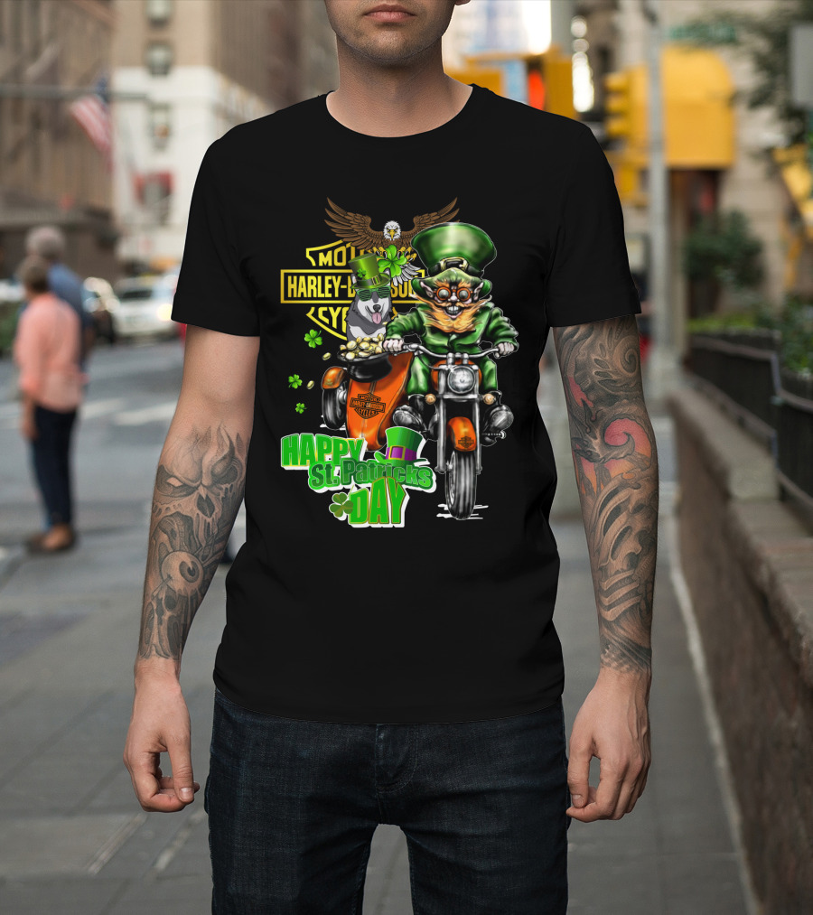 Motor Harley Davidson Cycles Alaskan Malamute Happy St. Patrick's Day T-Shirt