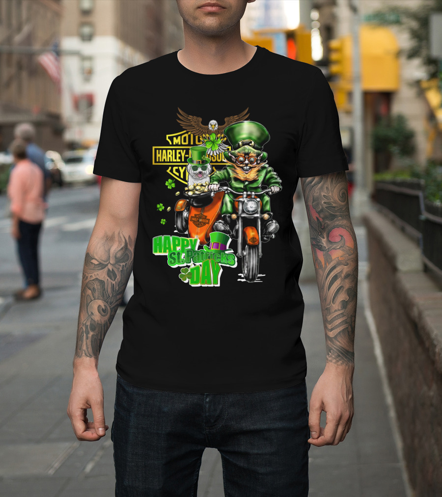 Harley Davidson Motor Cycles St Patrick's Day Bichon Frise 47 Leprechaun Motorcycle Rider T-Shirt