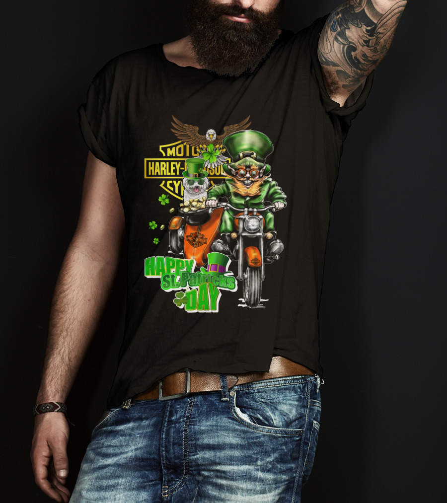Harley Davidson Motor Cycles St Patrick's Day Bichon Frise 47 Leprechaun Motorcycle Rider T-Shirt