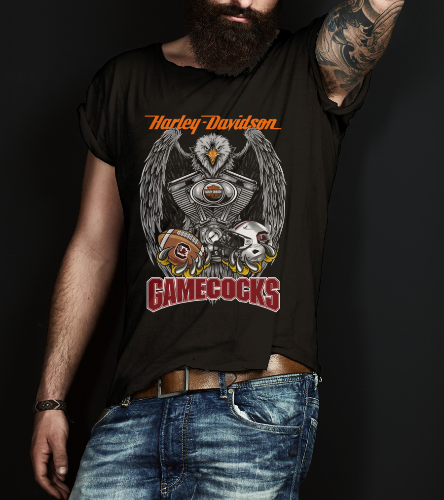 Harley Davidson Gamecocks Ncaa Scg Football Eagle Engine T-Shirt