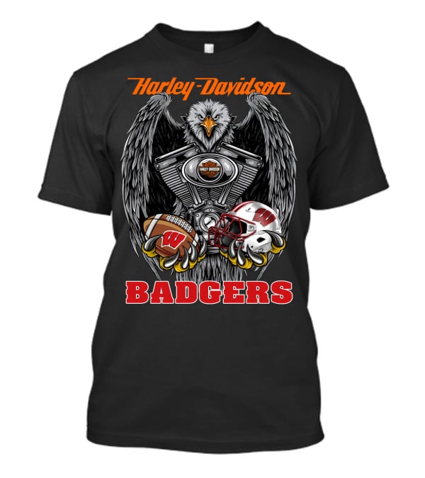 Harley Davidson Badgers Wisconsin Football Ncaa Eagle Engine T-Shirt