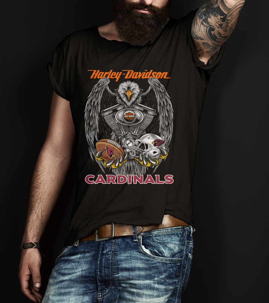 Harley Davidson Cardinals Nfl Helmet And Football Eagle V-Twin Engine T-Shirt