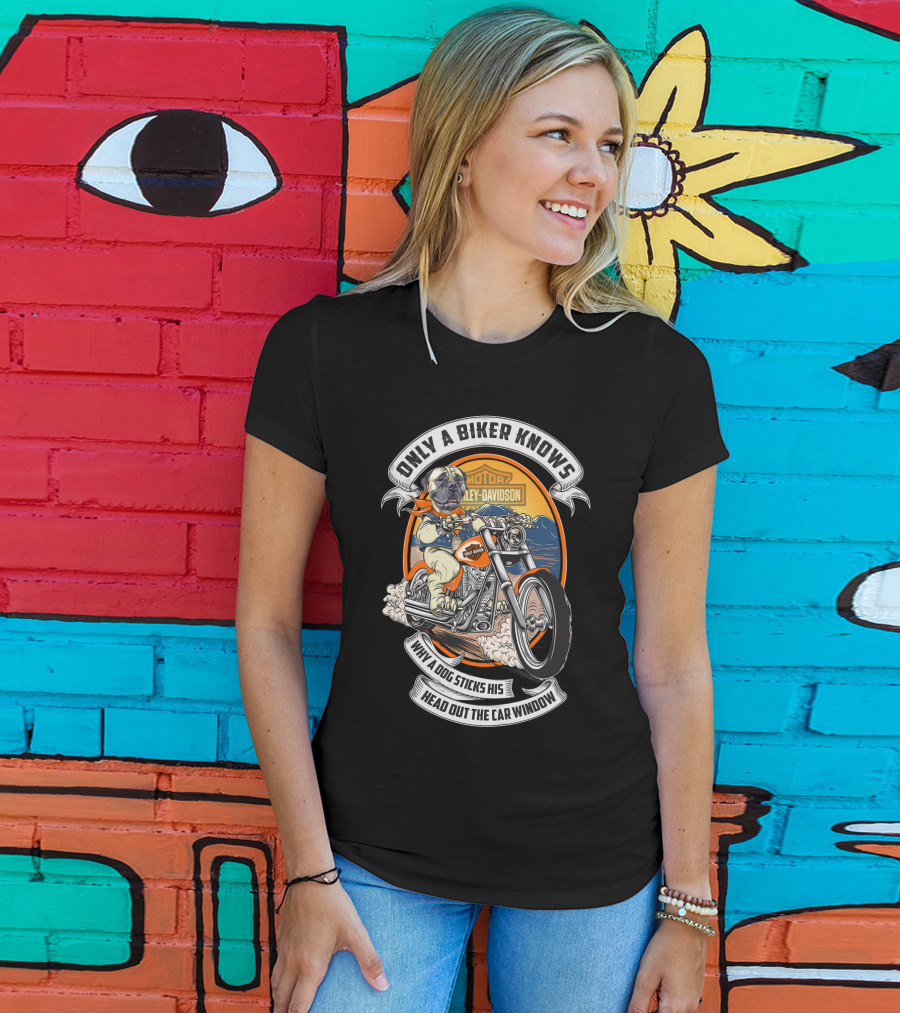 Only A Biker Knows Why A Dog Sticks His Head Out The Car Window Harley Davidson Bullmastiff T-Shirt