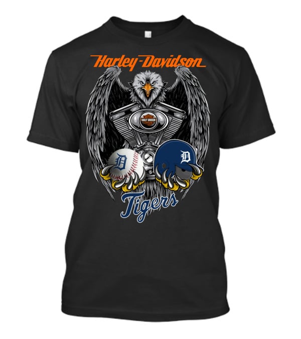 Harley Davidson Tigers Baseball Detroit Eagle Engine T-Shirt