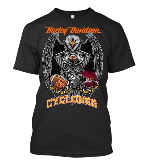 Harley Davidson Cyclones Eagle V-Twin Engine Iowa State Football Helmet And Ball T-Shirt