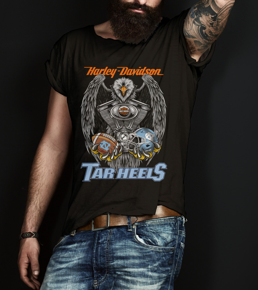 Harley Davidson Tar Heels Eagle With Engine Football And Helmet T-Shirt