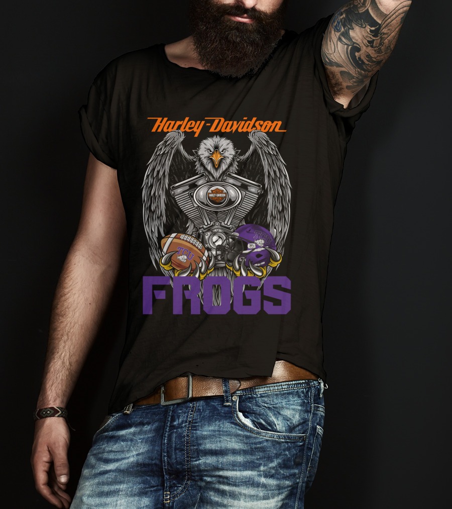 Harley Davidson Tcu Frogs Ncaa Football Helmet And Eagle T-Shirt