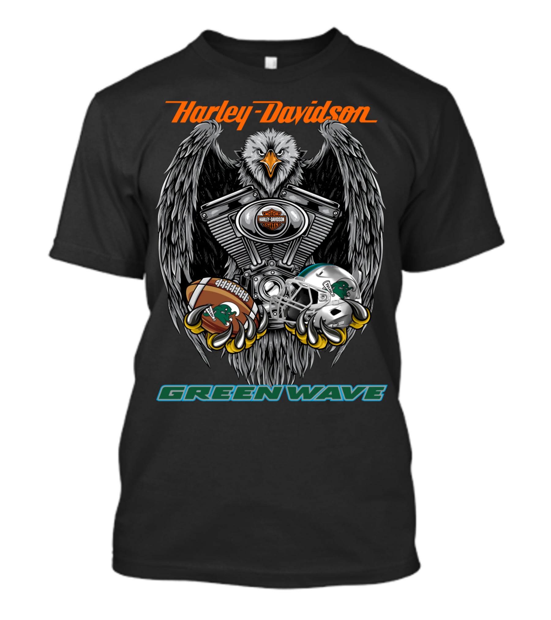 Harley Davidson Seattle Green Wave Football Eagle T-Shirt