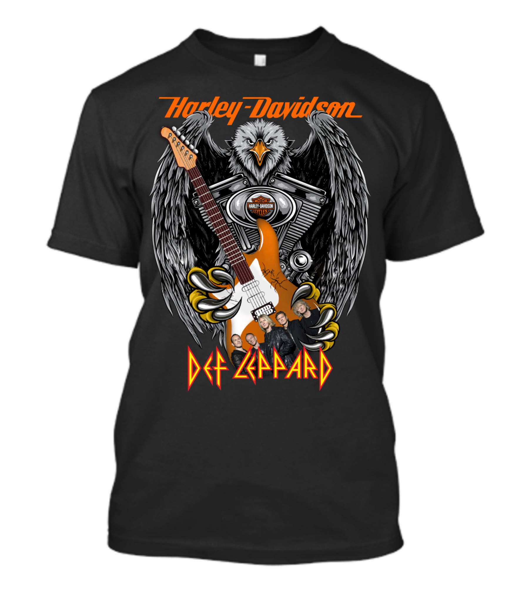 Harley Davidson Def Leppard Eagle Guitar Band Members T-Shirt