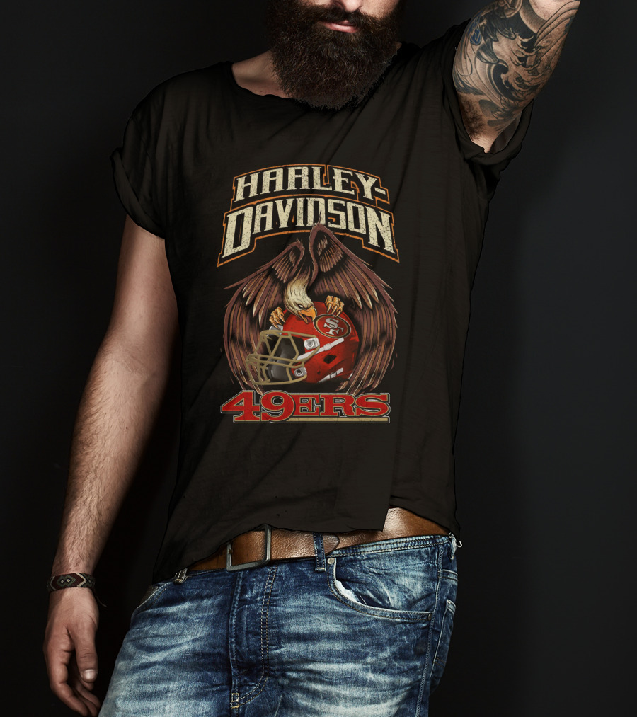 Harley Davidson San Francisco 49ers Hta 21 01 Eagle Helmet T-Shirt