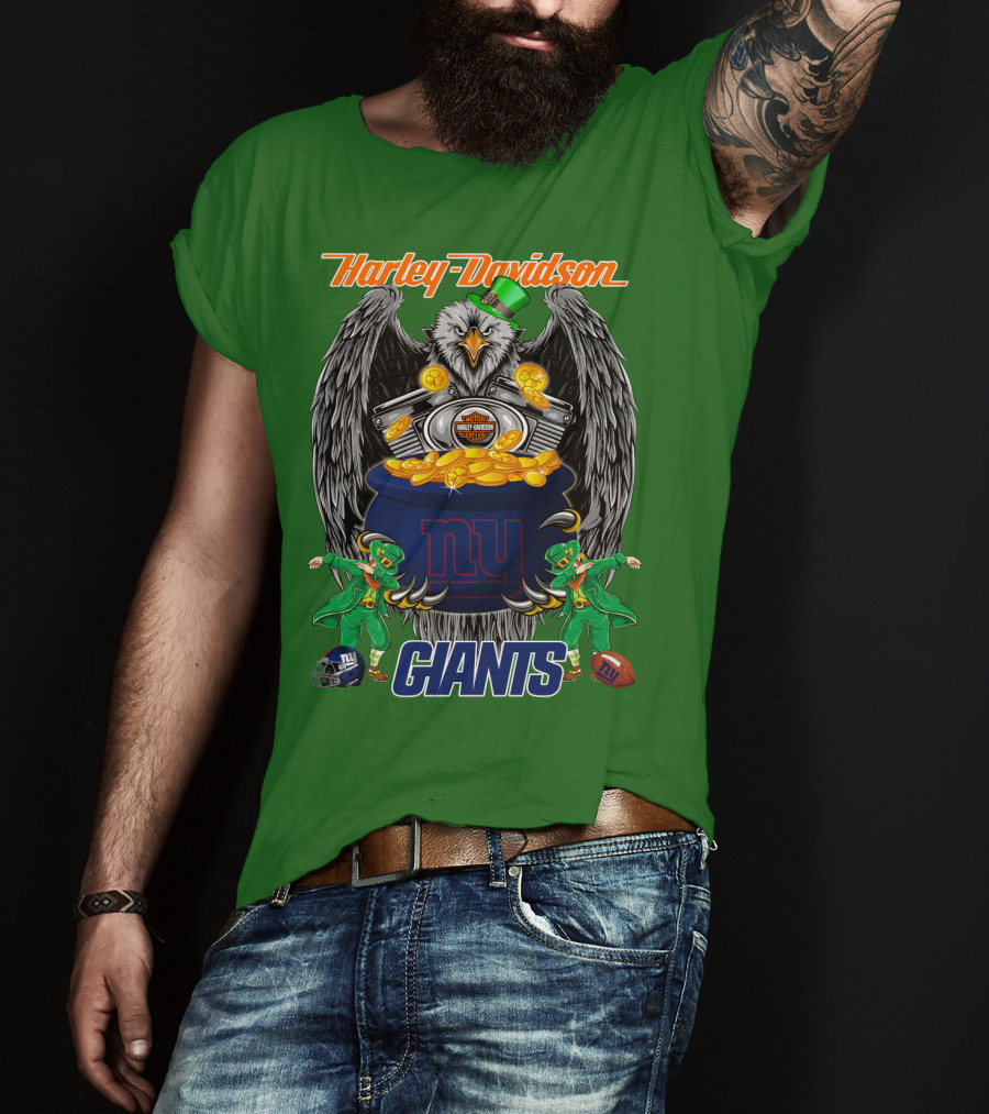Harley Davidson Eagles And Leprechauns New York Giants Nfl Football T-Shirt