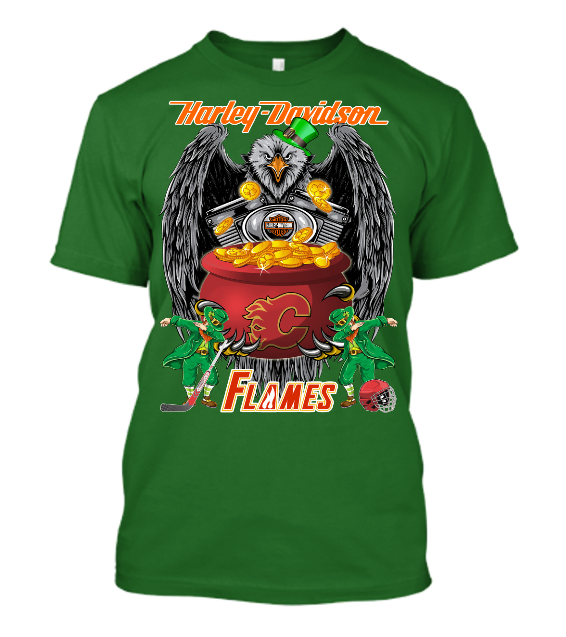 Harley Davidson Nhl Calgary Flames Eagle Pot Of Gold T-Shirt