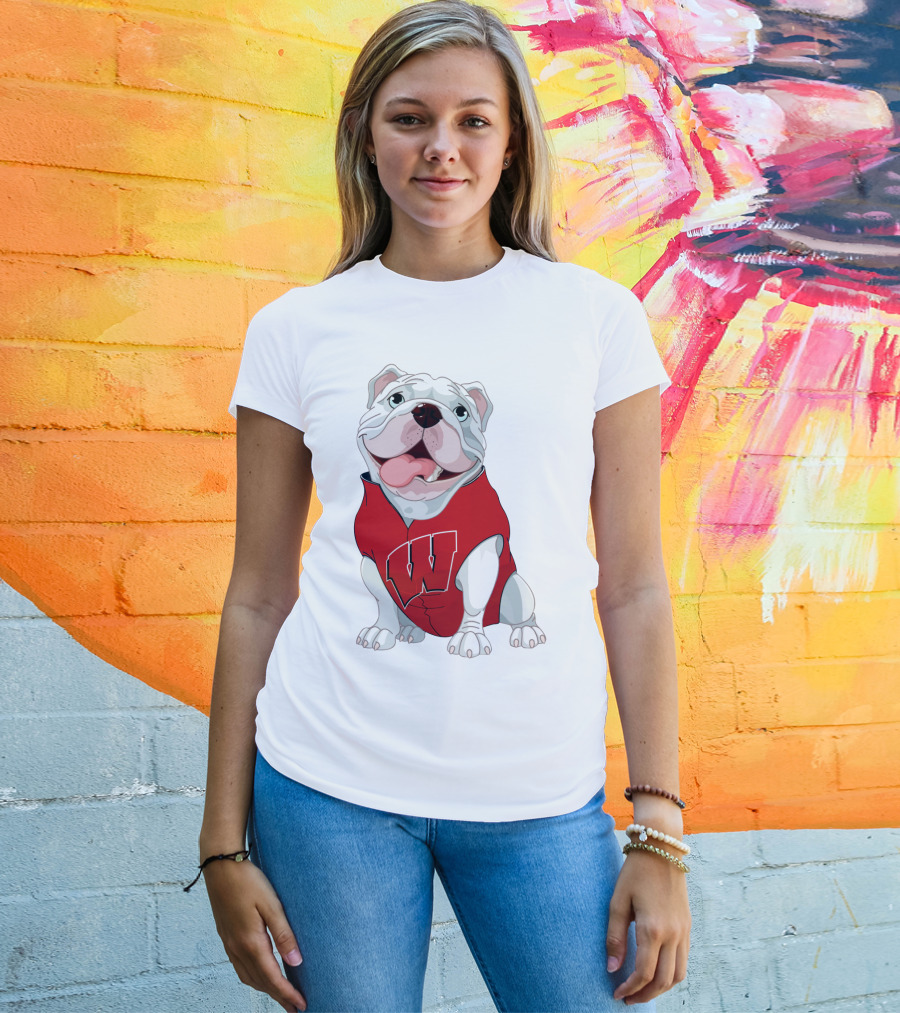 Wisconsin Badgers Bulldog In Red Sweater With W T-Shirt