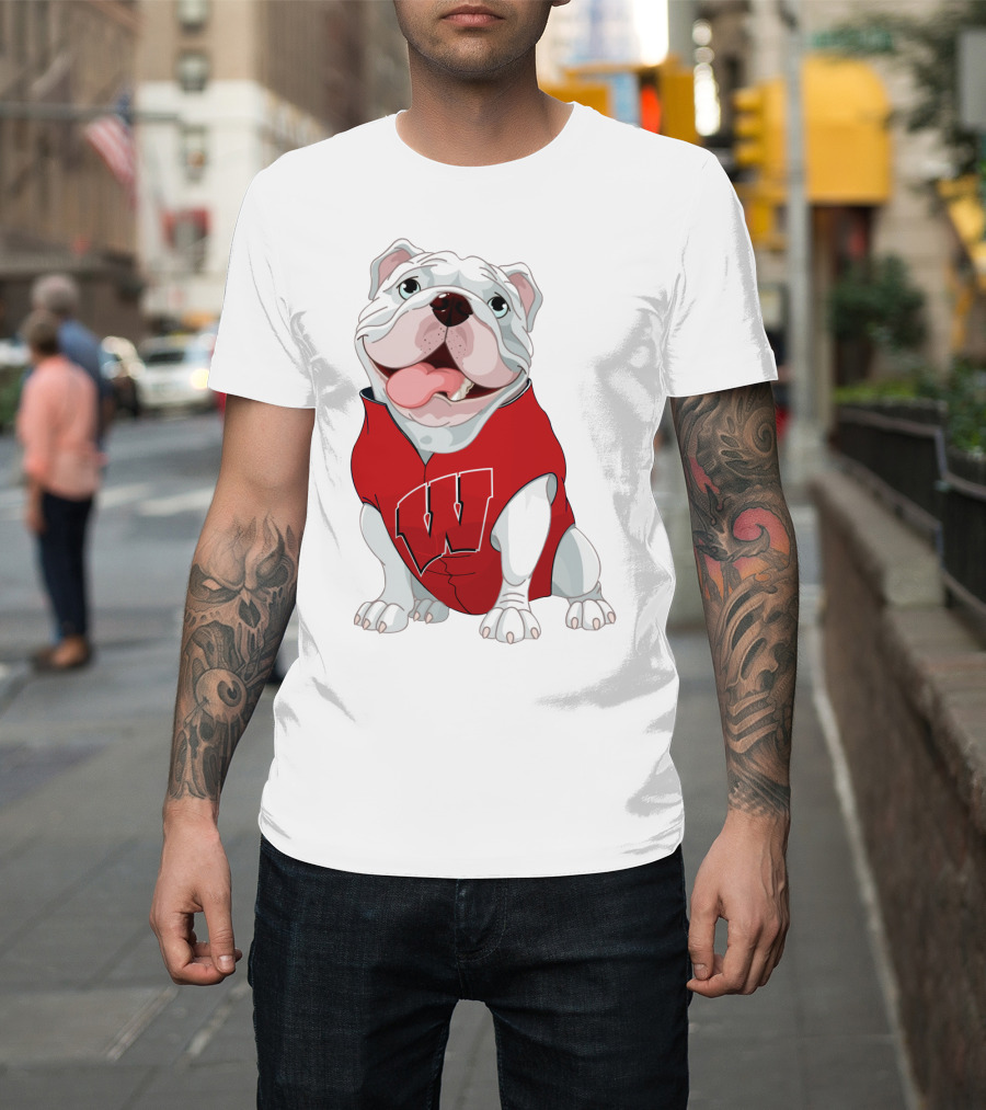 Wisconsin Badgers Bulldog In Red Sweater With W T-Shirt