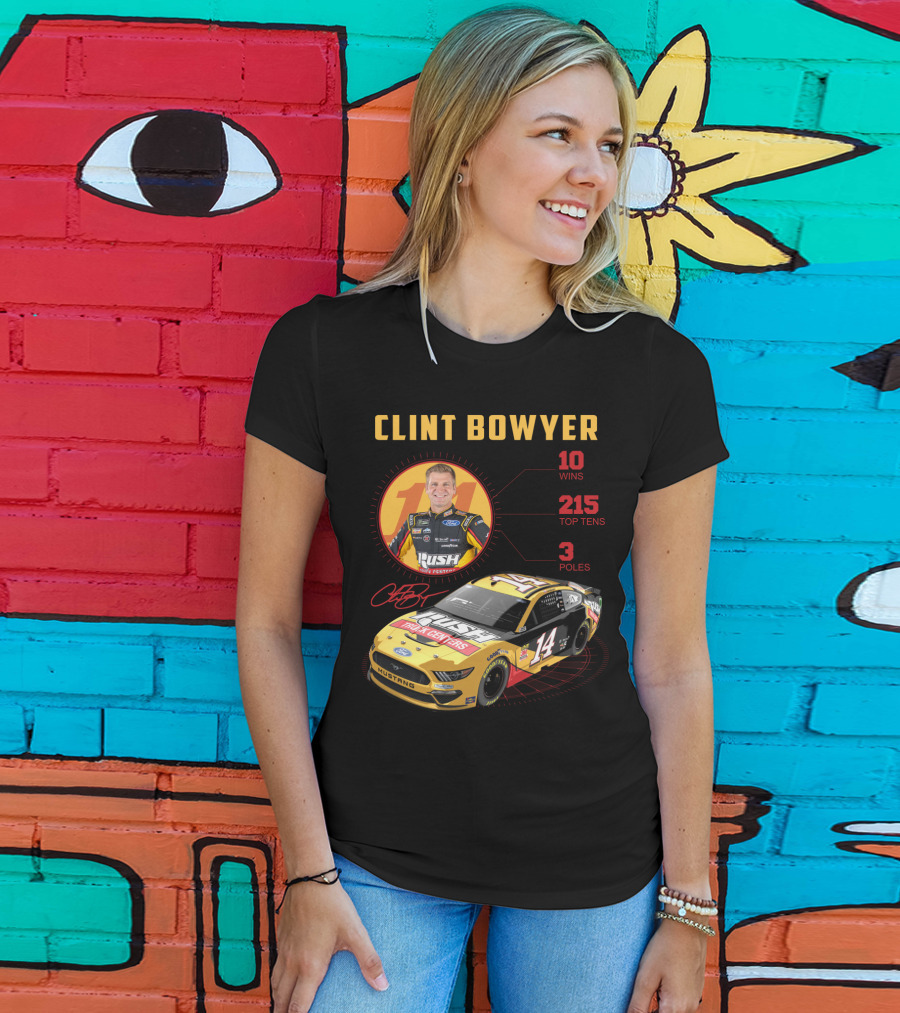 Clint Bowyer 14 Ford Mustang Racing Stats 10 Wins 215 Top Tens 3 Poles T-Shirt
