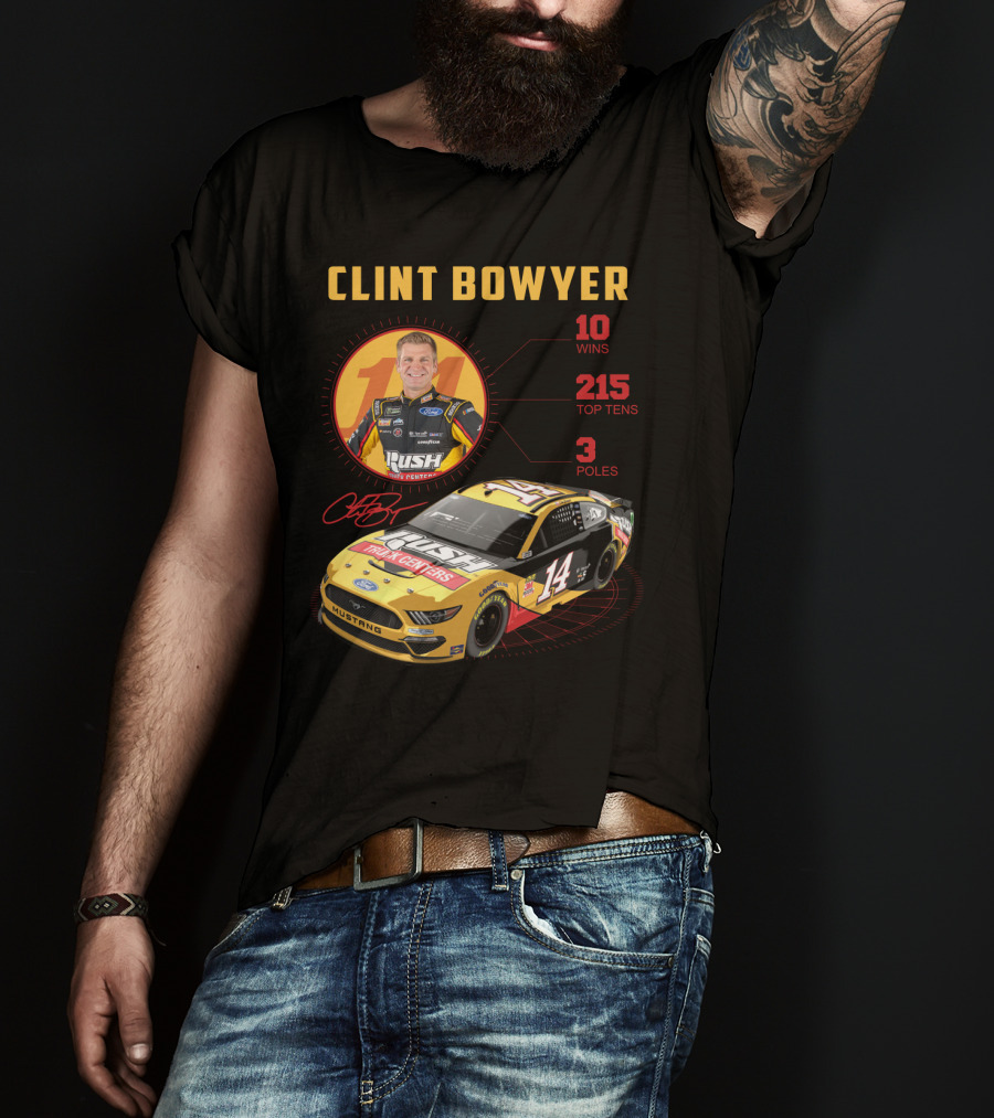 Clint Bowyer 14 Ford Mustang Racing Stats 10 Wins 215 Top Tens 3 Poles T-Shirt