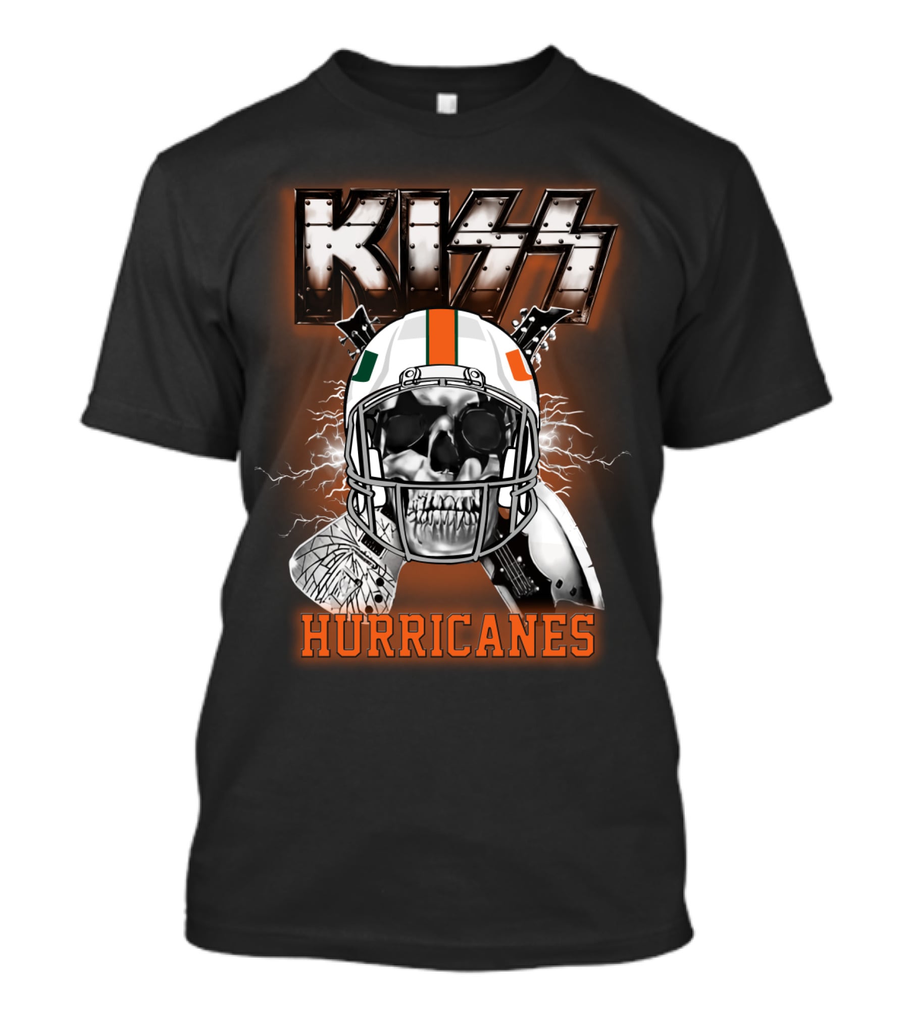 Kiss Hurricanes Skulled Football Helmet Ncaa Mashup T-Shirt