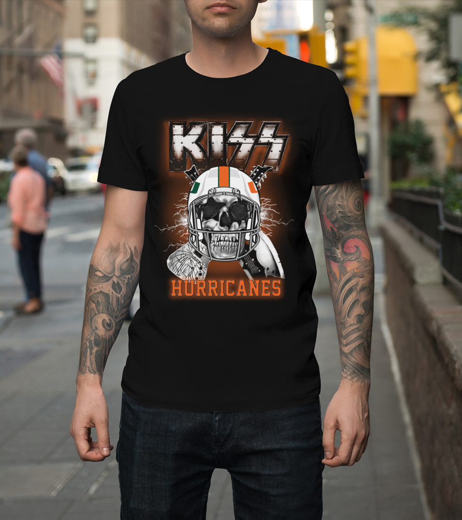 Kiss Hurricanes Skulled Football Helmet Ncaa Mashup T-Shirt