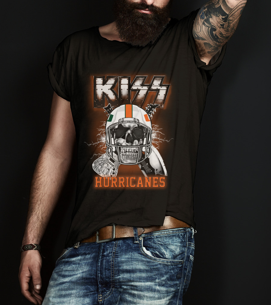 Kiss Hurricanes Skulled Football Helmet Ncaa Mashup T-Shirt