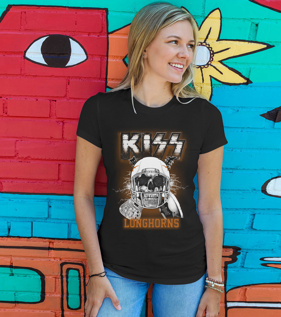 Kiss Longhorns Skull Helmet Ncaa Football T-Shirt