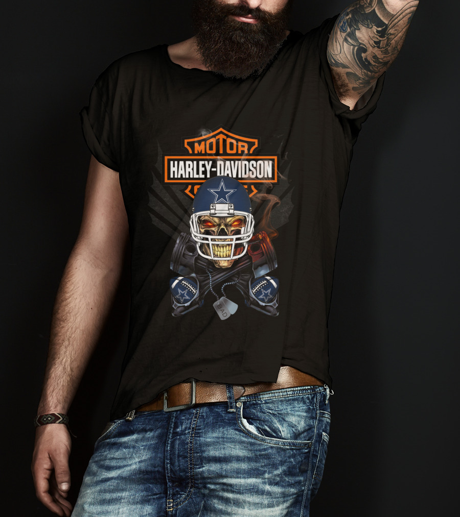 Harley Davidson Motor Nfl Dc Cowboys Skull T-Shirt