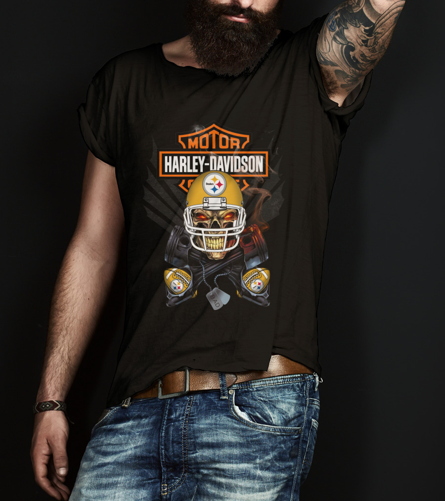 Harley Davidson Steelers Skull Helmet Nfl T-Shirt