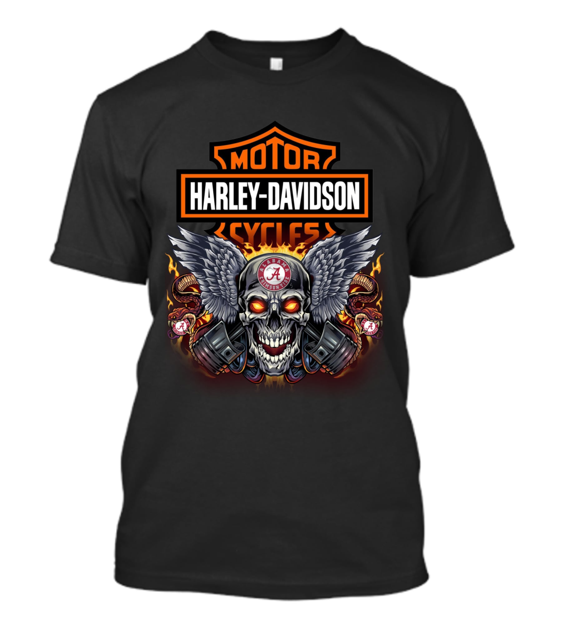 Harley Davidson Motor Cycles Alabama Crimson Tide Winged Skull T-Shirt