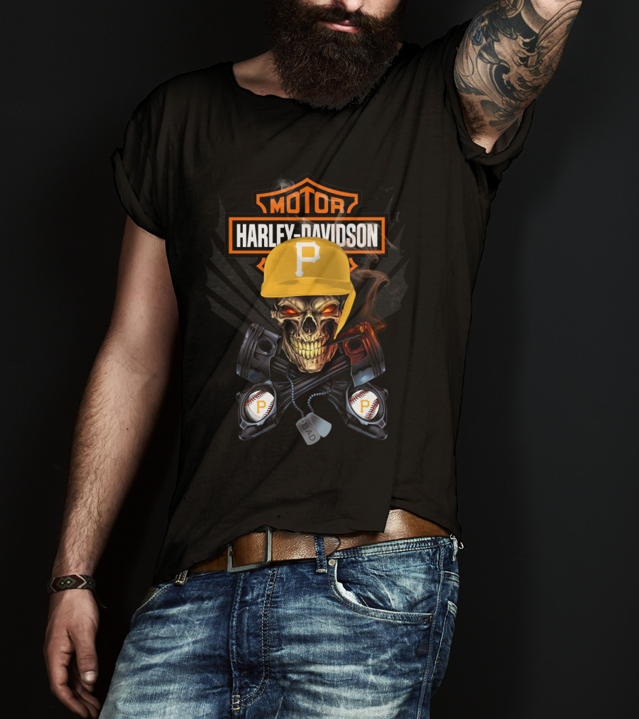 Harley Davidson Motor Skull Pittsburgh Baseball P Hat T-Shirt