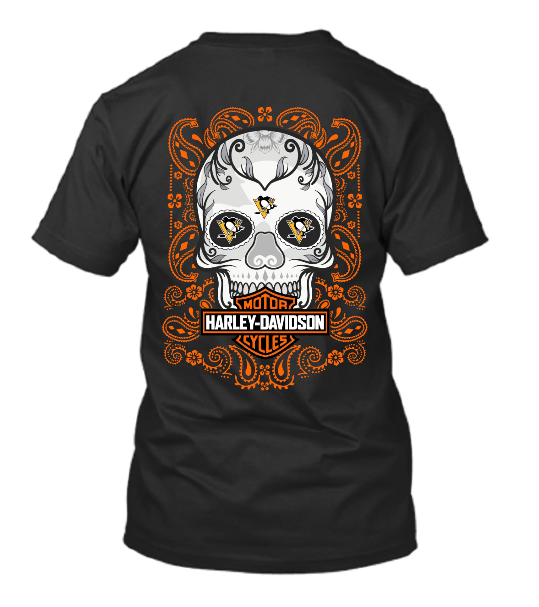 Harley Davidson Motor Cycles Skull Nhl Penguins T-Shirt