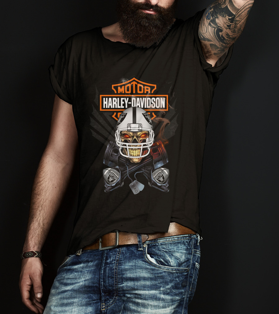 Harley Davidson Motor Raiders Skull Helmet Dog Tags T-Shirt