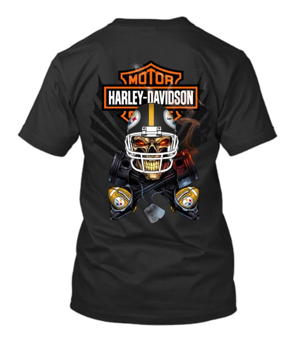 Harley Davidson Pittsburgh Steelers Skeleton Helmet Bad Dog Tags T-Shirt