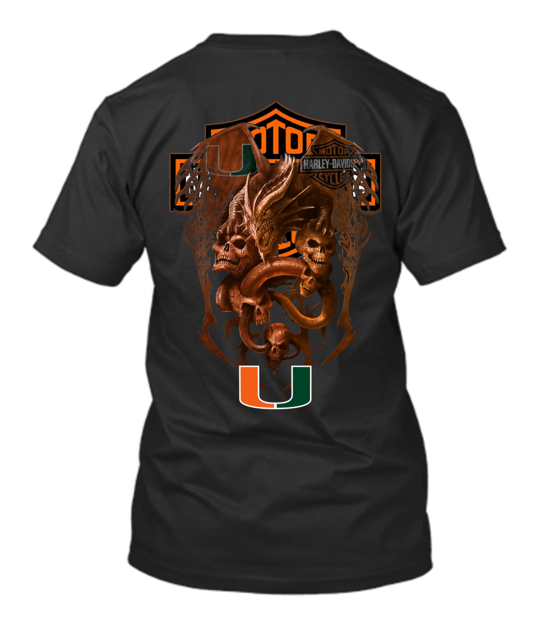 Harley Davidson University Of Miami Dragon Skull Ncaa 108 T-Shirt