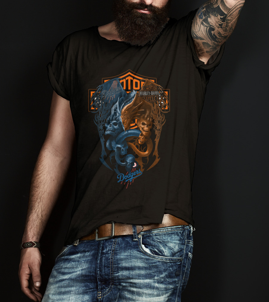 Mlb Lad Dodgers Harley Davidson Motorcycles T-Shirt