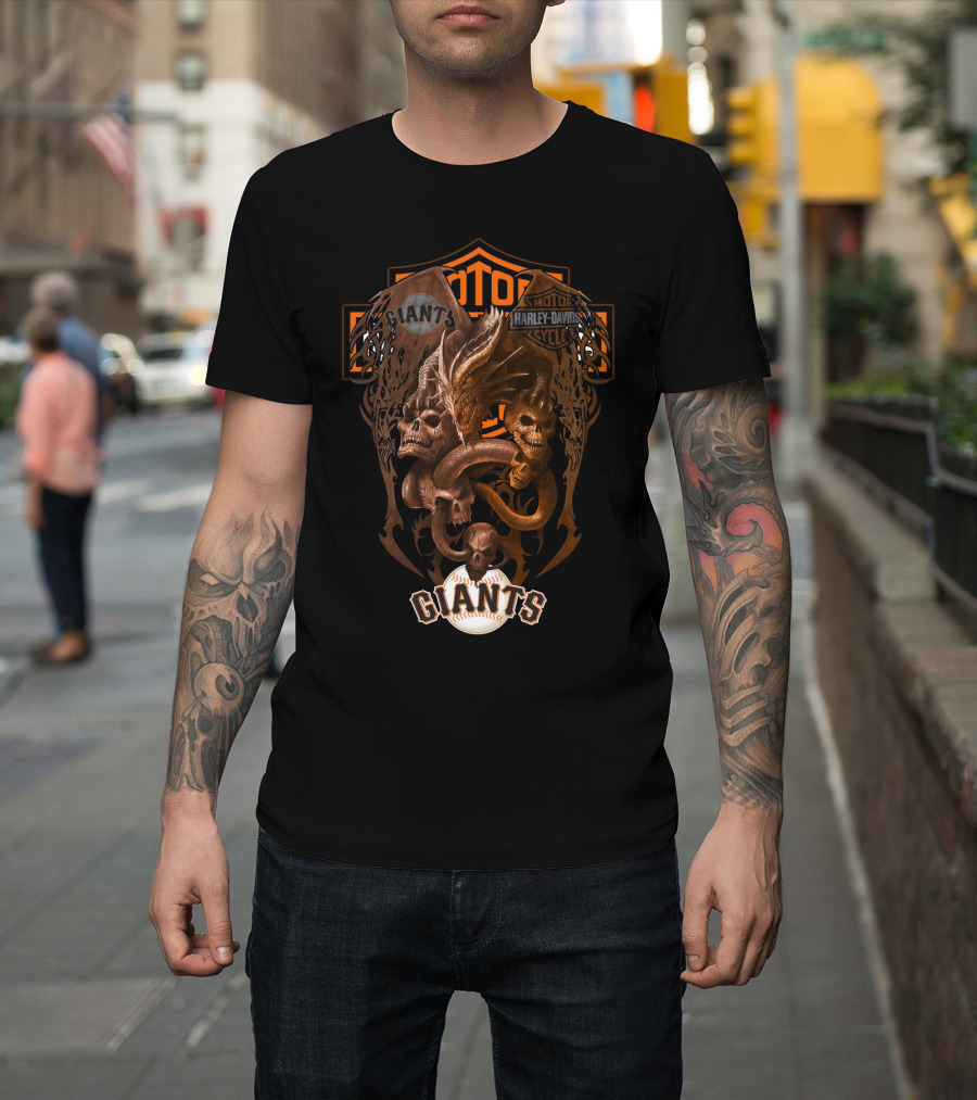 Mlb Sfg Giants Harley Davidson Skull And Dragon T-Shirt