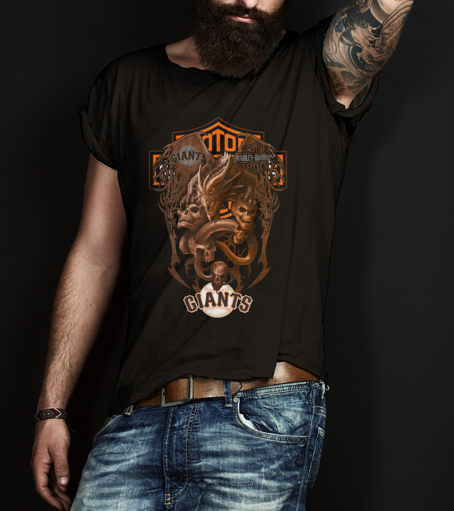 Mlb Sfg Giants Harley Davidson Skull And Dragon T-Shirt