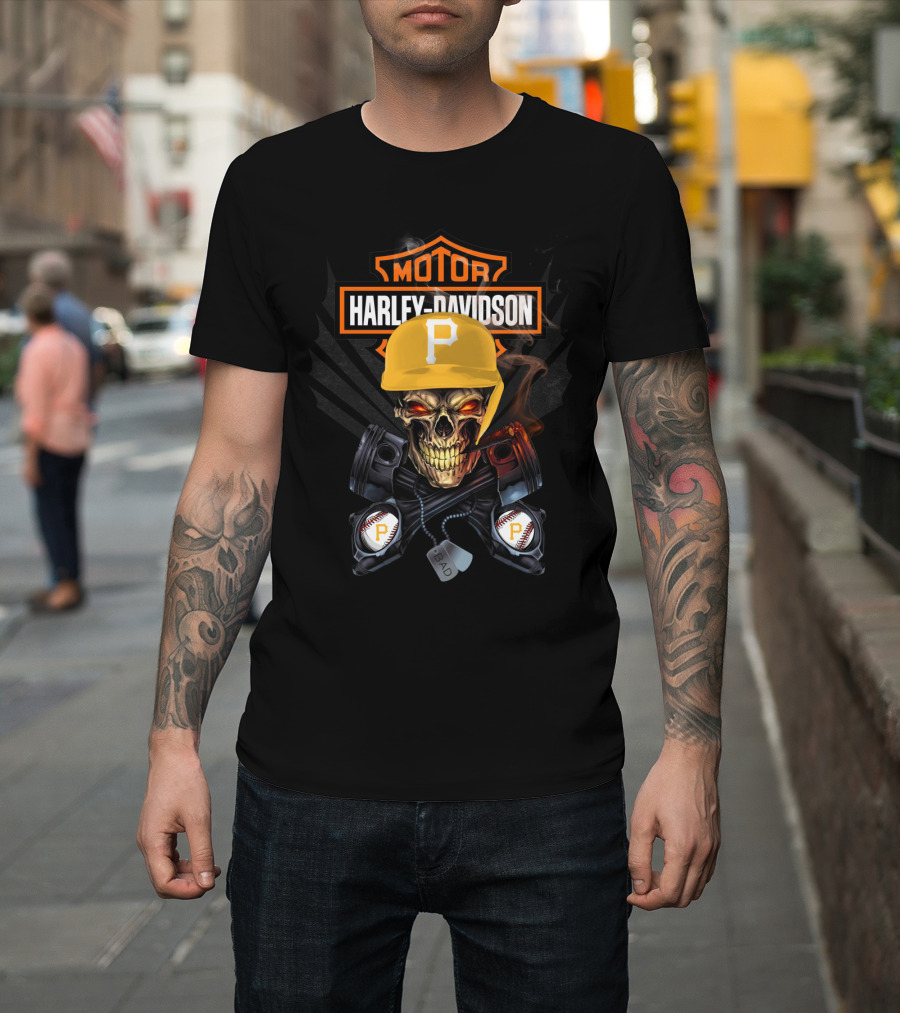 Pittsburgh Pirates Harley Davidson Skull Baseball Motif T-Shirt