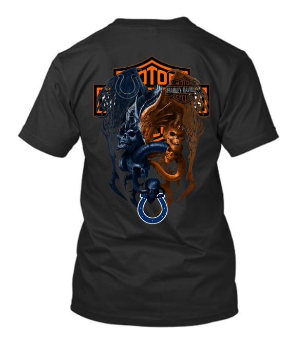 Harley Davidson Nfl Colts Fusion Skulls Serpent Motif T-Shirt