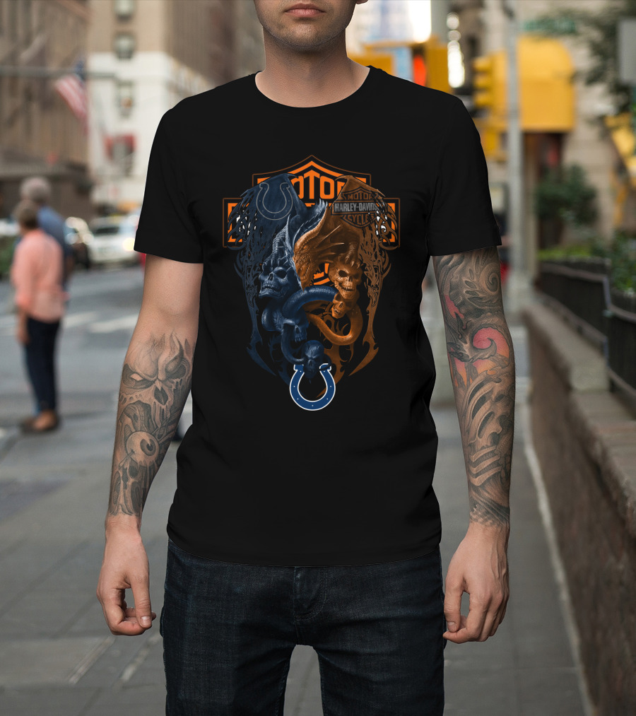 Harley Davidson Nfl Colts Fusion Skulls Serpent Motif T-Shirt