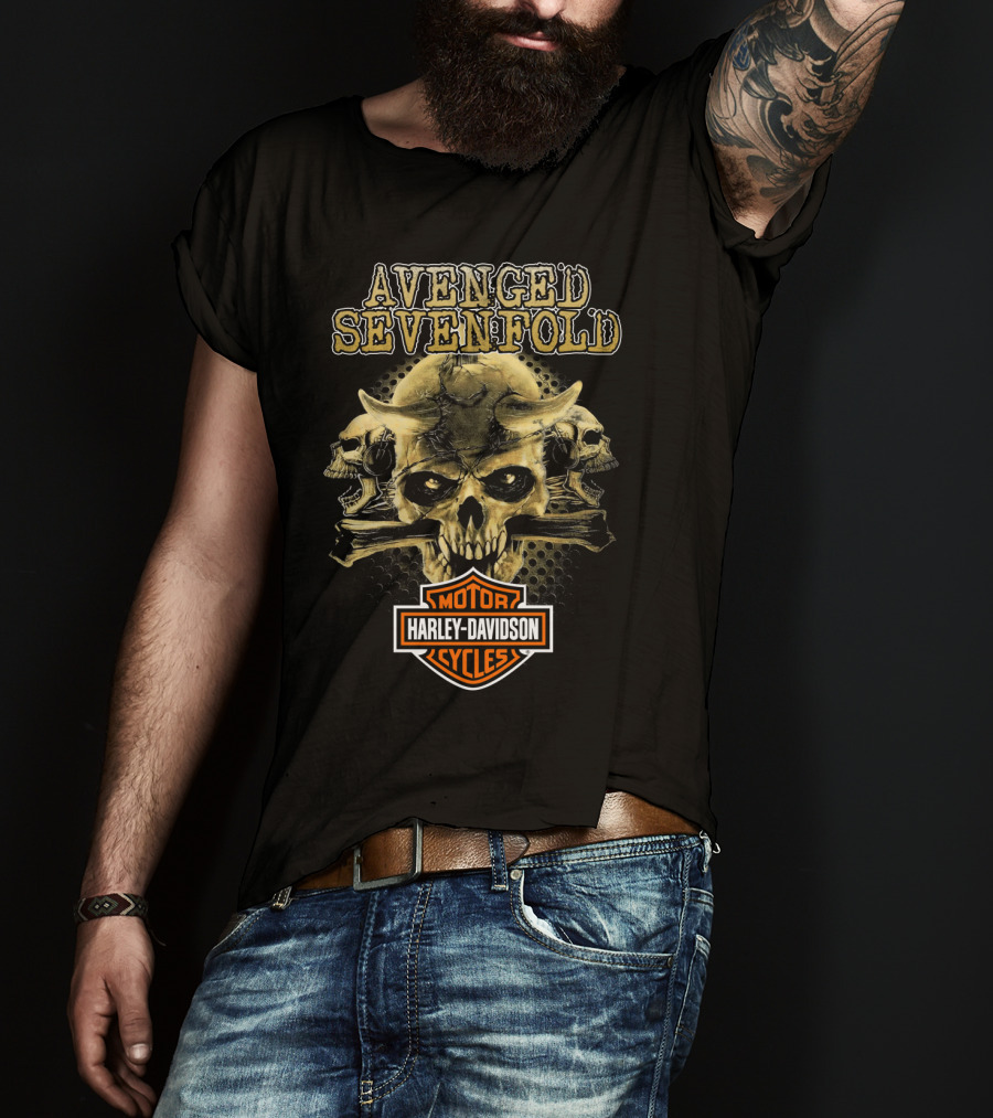 Avenged Sevenfold Harley Davidson Motor Cycles Skull T-Shirt