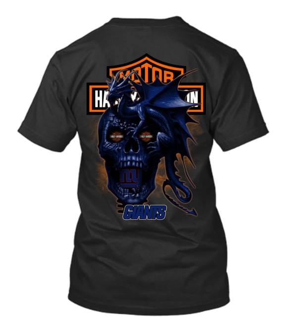 New York Giants Blue Dragon Skull Harley Davidson T-Shirt