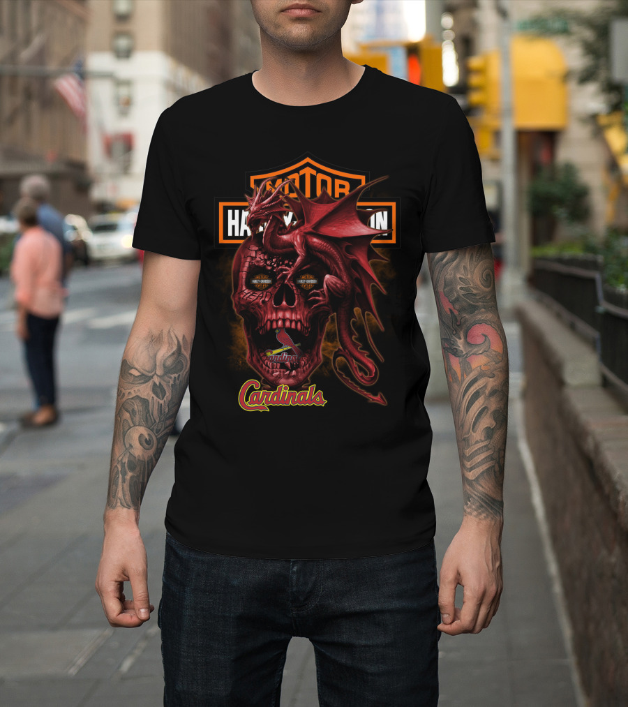 St Louis Cardinals Harley Davidson Dragon Skull T-Shirt